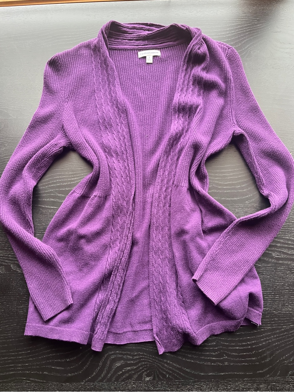 Super Cute Croft & Barrow Size S Purple Ribbed Peplum Cable-Trim Cardigan